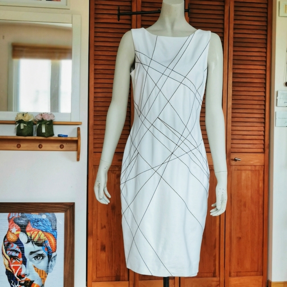 🤍 Le Château Geometric Off-White Work Dress – M